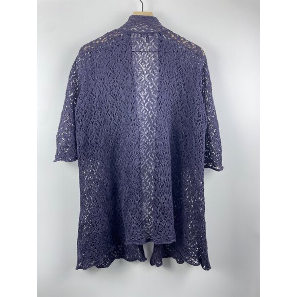 Eileen Fisher Open Knit Open Front Linen Metallic Longline Cardigan Womens Large - Picture 9 of 11